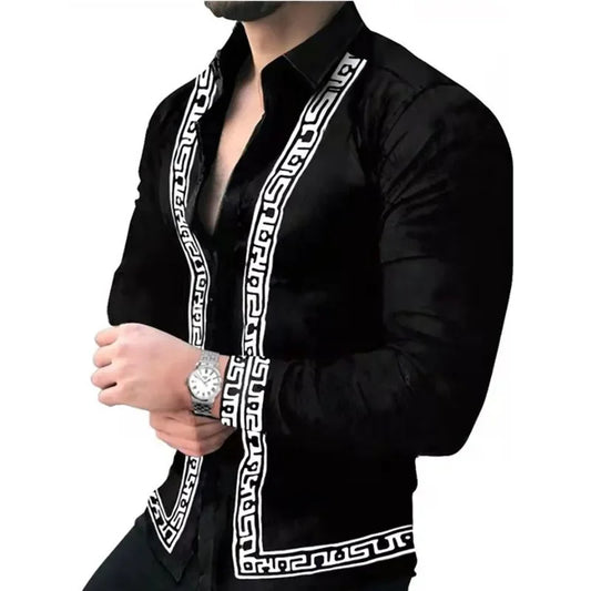 2024 Spring and Fall fashion men's fashion trend casual printed single-breasted men's long-sleeved shirt